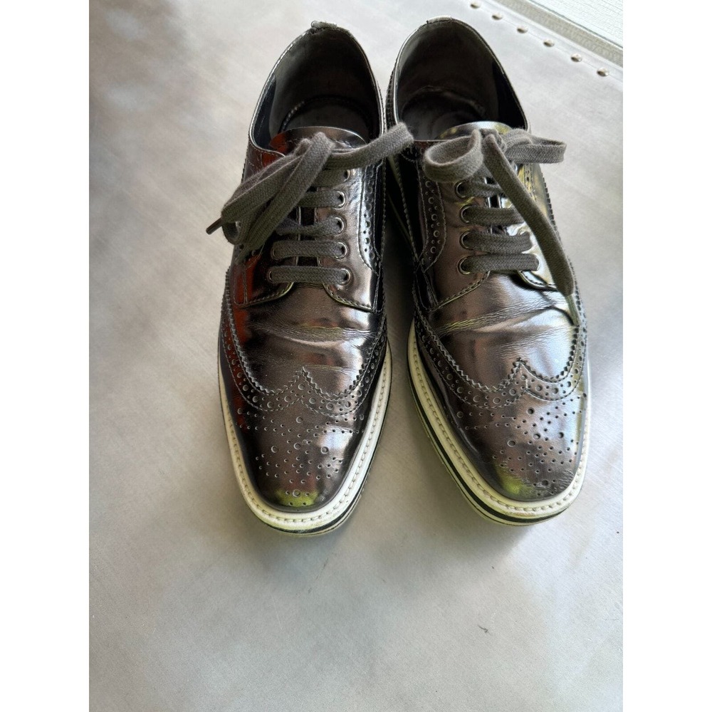 Prada Gray Oxford Wingtip Platform Lace Up Shoes SZ 6.5 Italy EUC